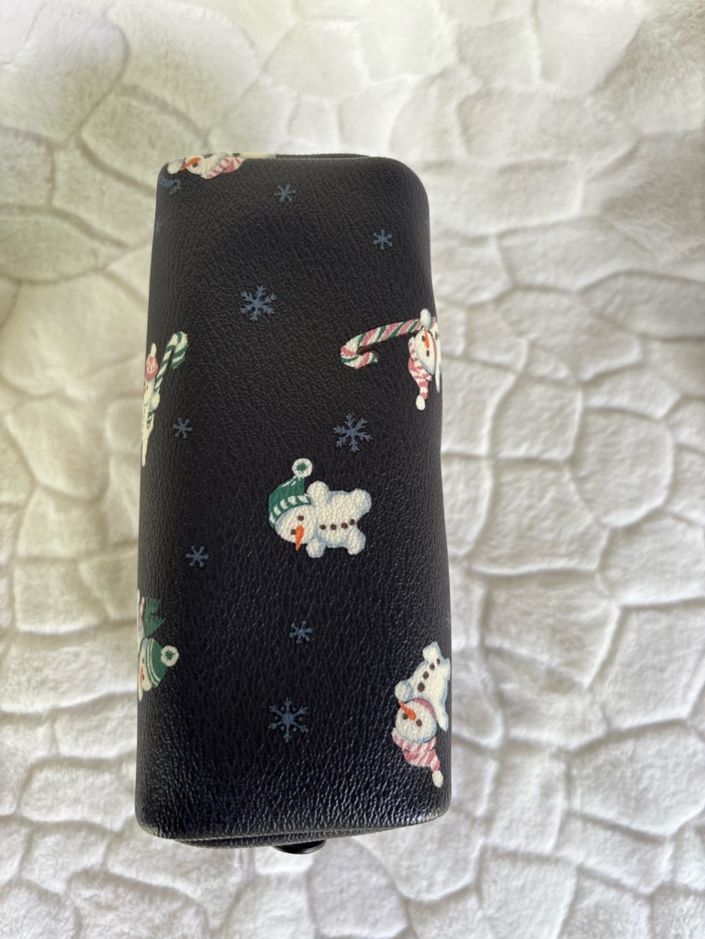 Coach Black Leather Cosmetic Pouch with Snowman Print - Picture 4 of 8